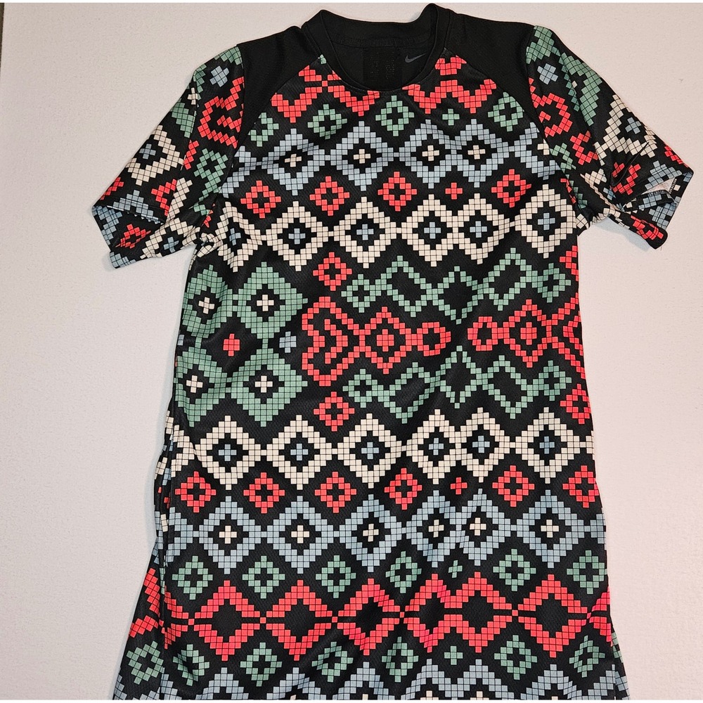 Nike Black Mini Dress with Red, Green, and Cream Geometric Print